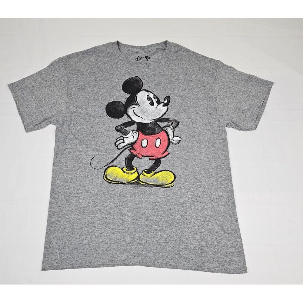 Disney‎ Mickey Mouse T-Shirt Mens Large. Grey Classic Pose Short Sleeve Tee.